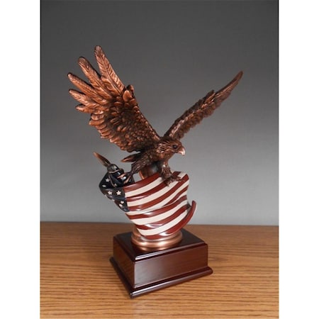 Dwellingdesigns F Eagle With Flag Bronze Plated Resin Sculpture - 8.5 x 5 x 10 in. DW3083330